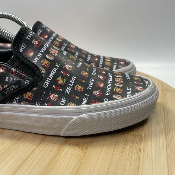 Vans X Nintendo Legend Of Zelda Logo Print Womens Size 6 Black Classic Slip Ons - Picture 3 of 15